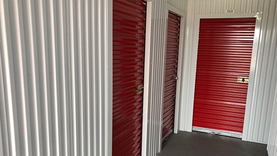Hallway of self storage units in Hayward