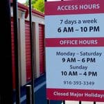 Sign at Sacramento storage at Stockton