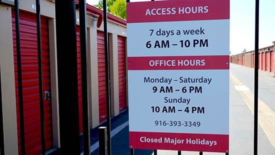 Sign at Sacramento storage at Stockton