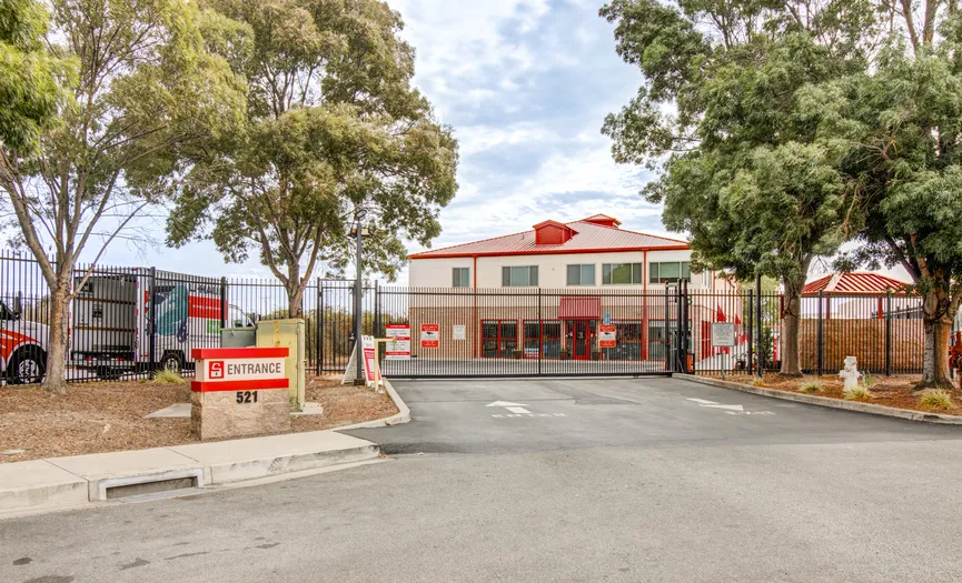 Street view of the main entrance to Security Public Storage in the Pittsburg Marina area