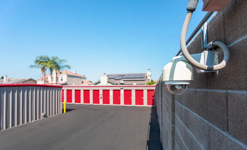 Security camera monitoring outdoor drive-up storage units at Security Public Storage