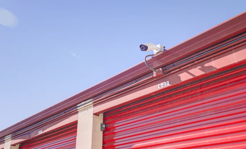 Security camera monitoring secure storage units at the Fruitridge Rd Security Public Storage location in South Sacramento