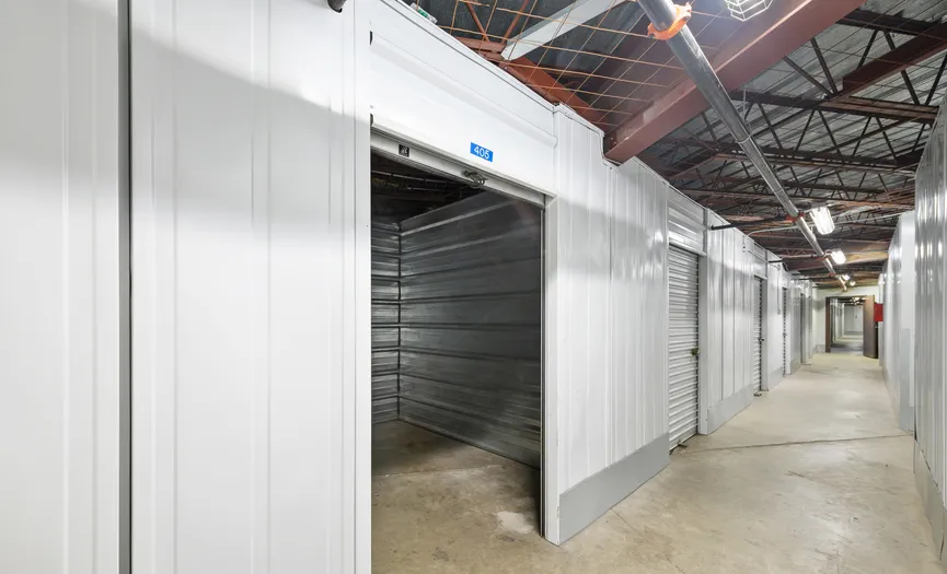 Inside view of an individually alarmed indoor storage unit offering secure storage in Glendora