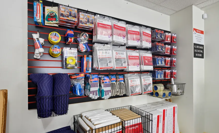 Boxes, locks, and moving supplies available for self storage customers in Glendora