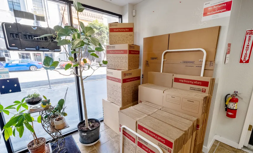 Moving boxes for sale at Security Public Storage in San Francisco