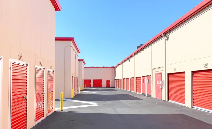 Outdoor drive-up storage units at Security Public Storage in the Rollingwood area of San Pablo