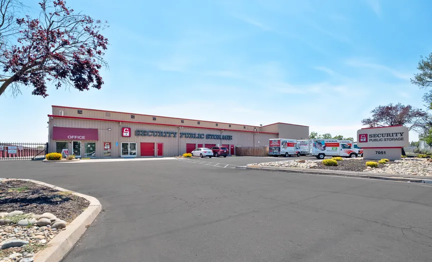 Street view of the Security Public Storage facility on Power Inn Rd in Sacramento CA serving the Florin Perkins area