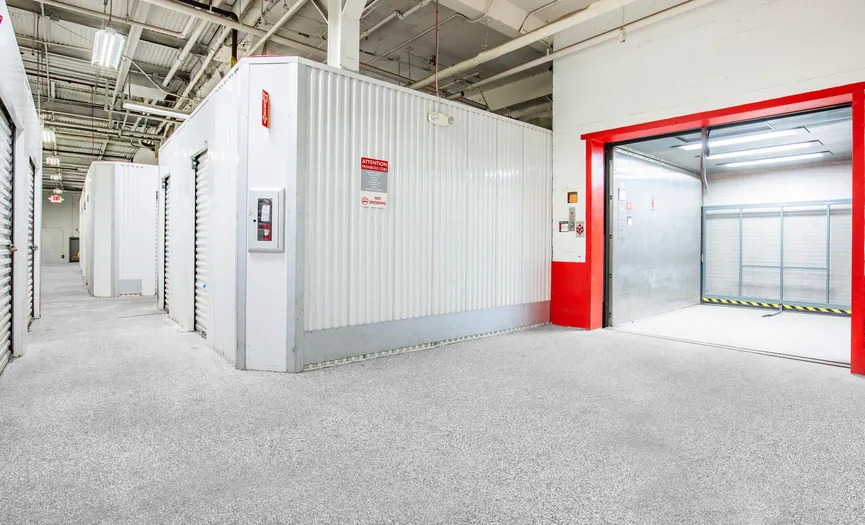 Elevator inside the storage facility providing easy access to upper-level storage units