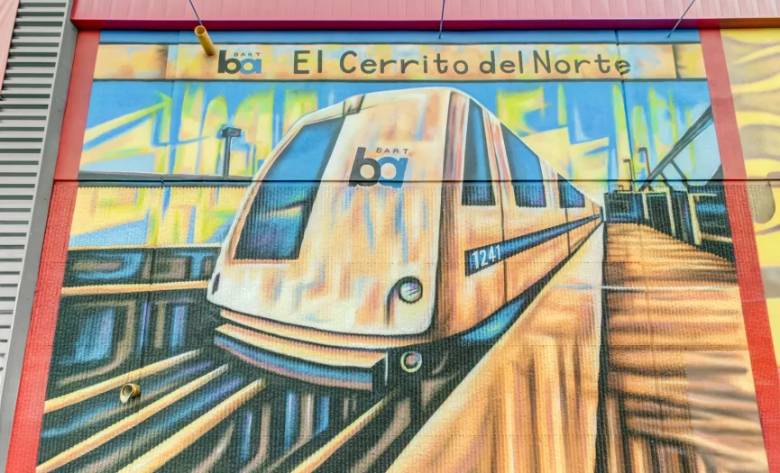 Mural depicting the El Cerrito Del Norte BART Station, a major transit hub connecting El Cerrito to the greater Bay Area