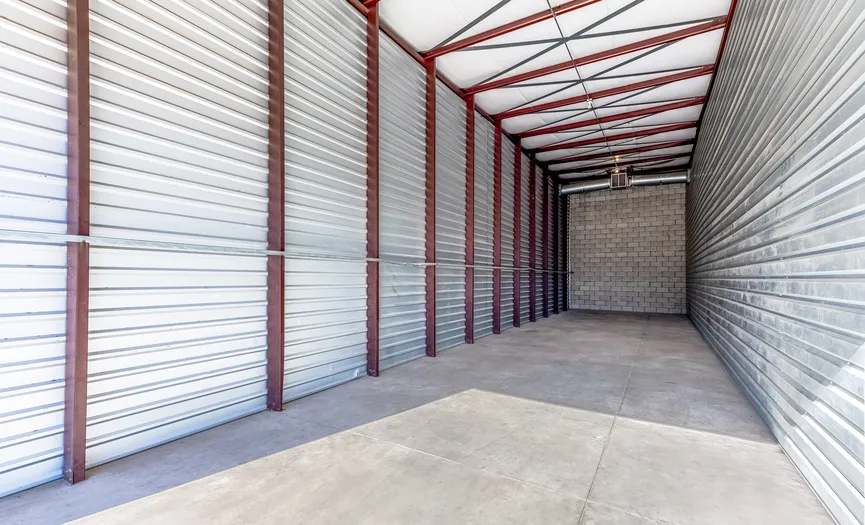 Interior of a large drive-up storage unit at Security Public Storage in Palm Desert CA