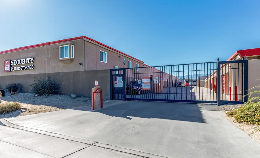 Electronic gate with keypad entry providing secure access at Security Public Storage in Palm Desert CA