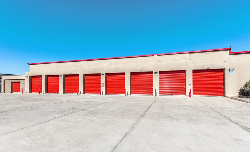 Ground floor drive-up storage units at Security Public Storage on Berkey Dr in North Palm Desert