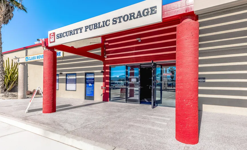 Exterior view of the main office at Security Public Storage on Berkey Dr in Palm Desert CA