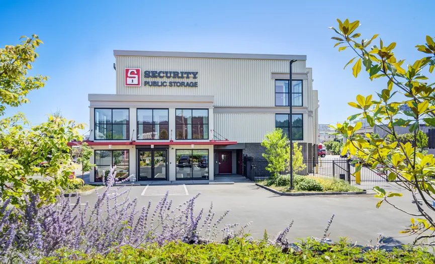 Customer parking lot at a self storage facility on NW Vaughn Street in NW Portland across from the post office