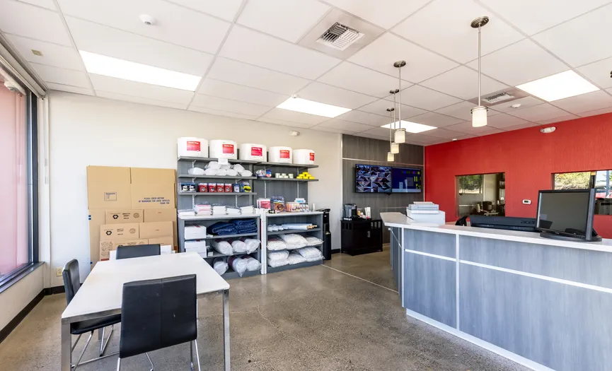 Main office at Security Public Storage in Sparks with boxes, locks, and moving supplies for sale