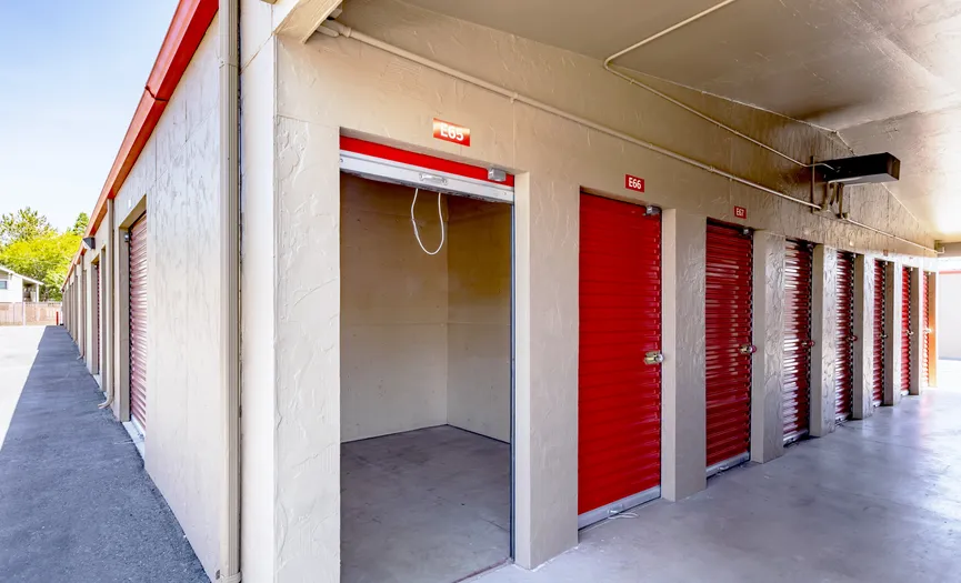 Interior view of covered outdoor storage units at Security Public Storage in Sparks near Victorian Square