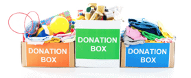 Clothes in donation boxes