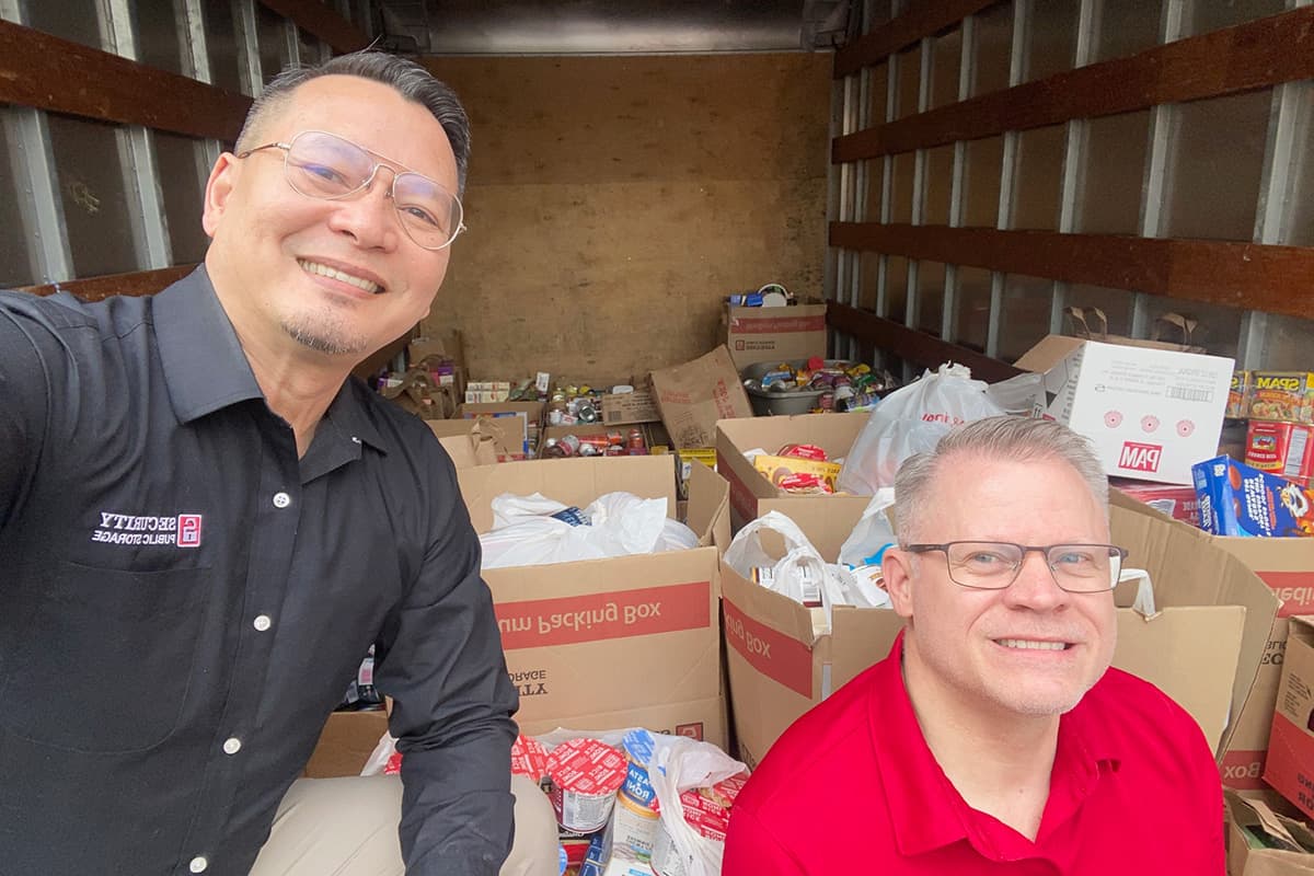 food-drives-barry-and-tyler Barry and Tyler in food donation truck