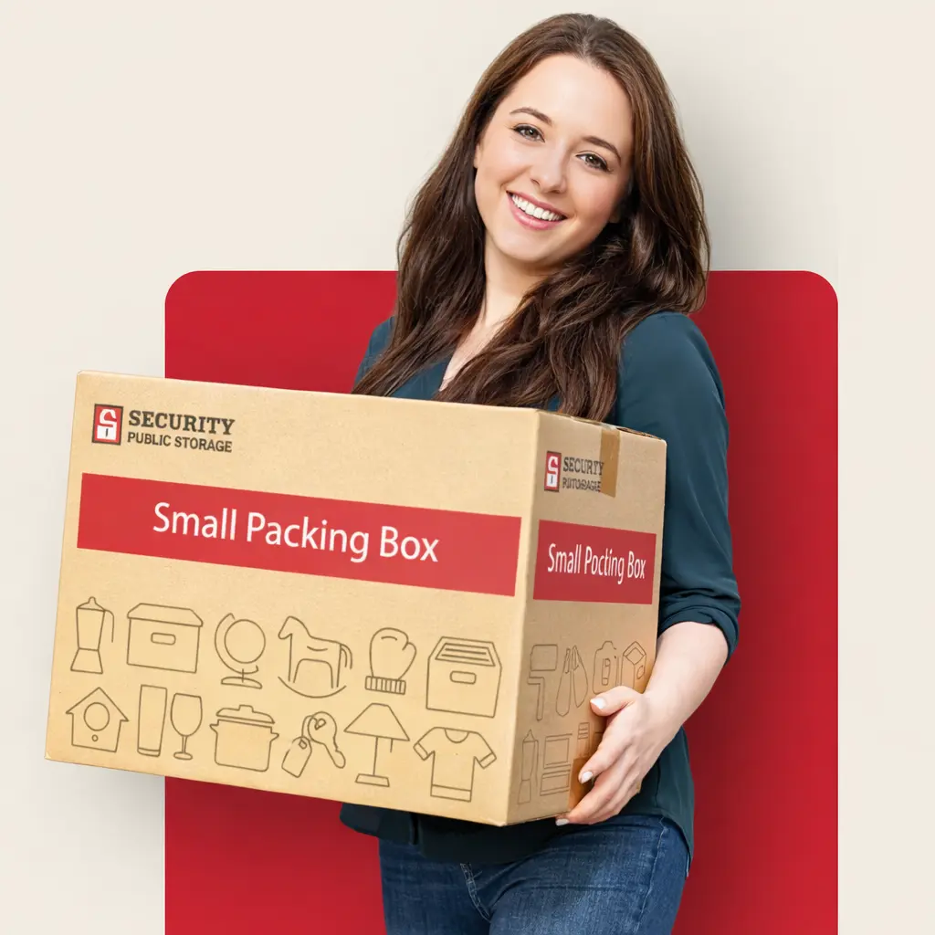 woman holding security public storage box