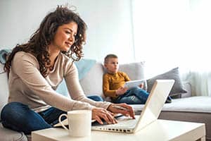 mother and son working