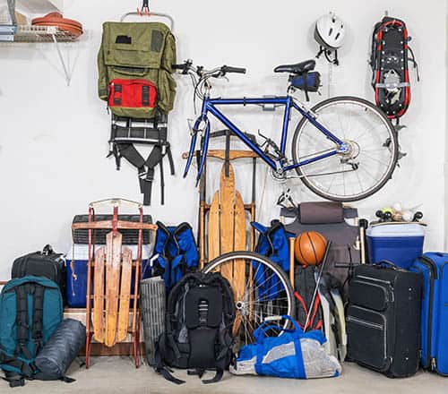 outdoor gear in storage